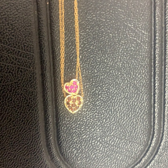 Double heart 14k yellow gold necklace - Picture 5 of 7